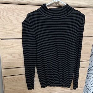 Black and Charcoal Striped Mock Neck Sweater